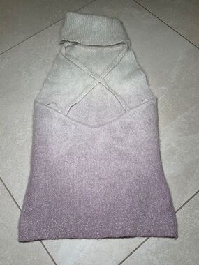 Bebe Rare Metallic Lavender Ombré Angora Sleeveless Turtleneck Sweater Top